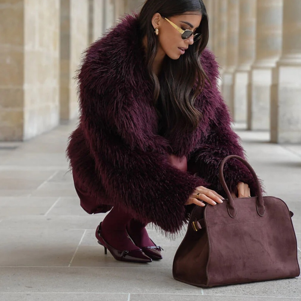 modavo rich brown vegan suede satchel - Picture 5 of 7